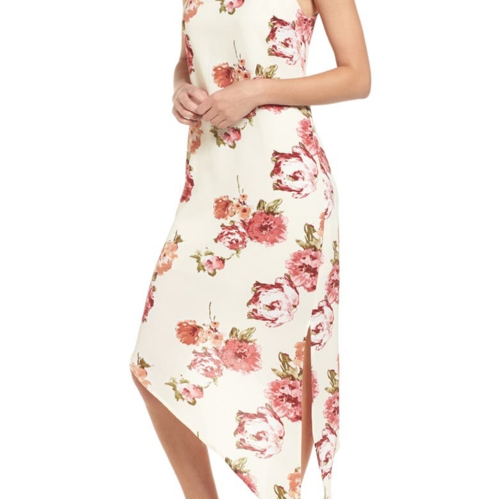 Dee Elly Asymmetrical Lined Floral Dress, Medium
